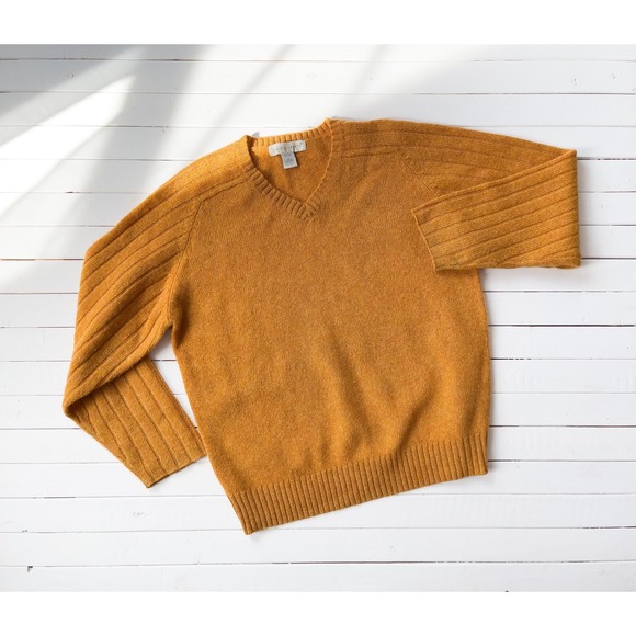 orange wool sweater 90s vintage Shetland wool ribbed knit...
